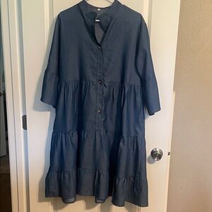 Blue Button-Down Tiered Dress